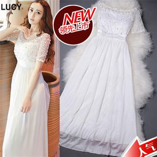 Lucy高端定制新钉珠短袖 镂空蕾丝气质年会礼服名媛精品连衣裙