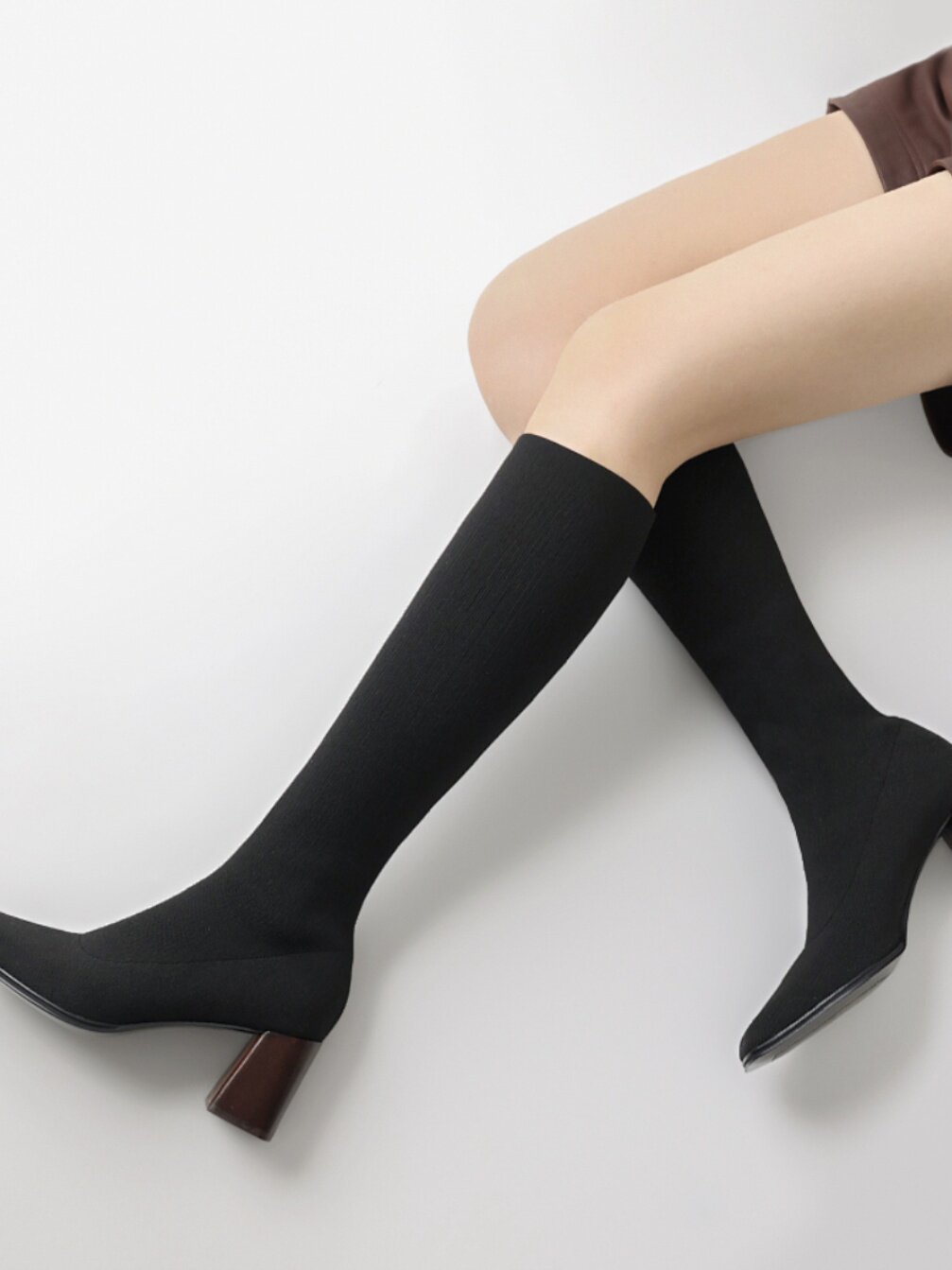 A SCORCHING AND DAZZLING PRESENCE PARISIAN CUSTOM WOVEN THICK STRETCH FABRIC FASHIONABLE GODDESS BLOCK HEEL BOOTS