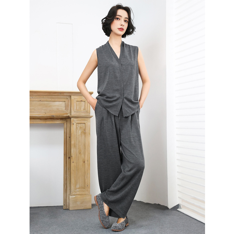 法单丝羊毛熟女无袖开针织衫马甲