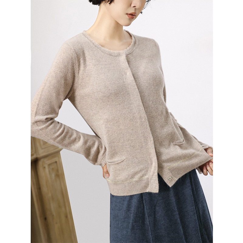 山羊绒圆领慵懒名媛宽松针织套衫