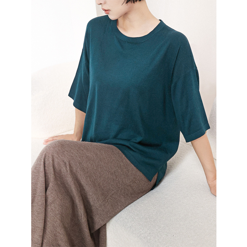 法式休闲女真丝羊绒多季节五分袖