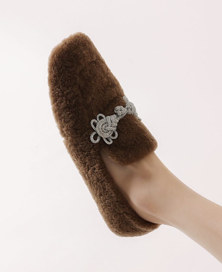 法柜款羊羔毛一体平底便鞋