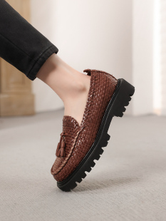 惬意摩登范 特 意大利客单编织羊皮圆头中口四季 英伦厚底女乐福鞋
