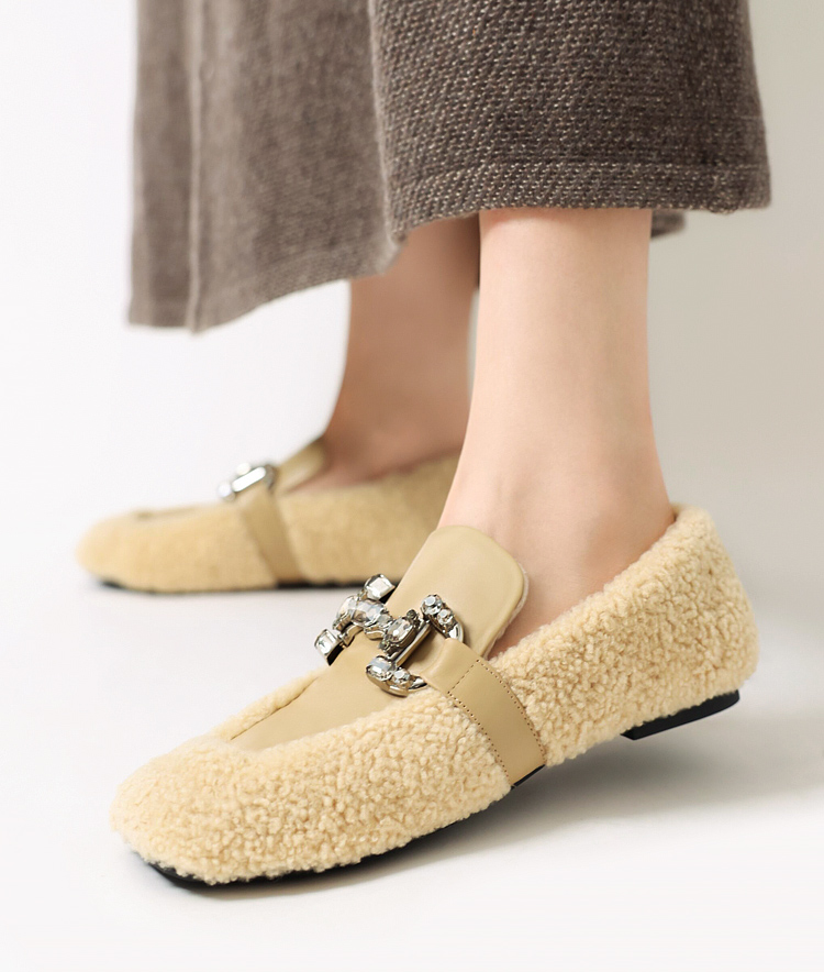 经典羊皮毛一体法式奶奶鞋