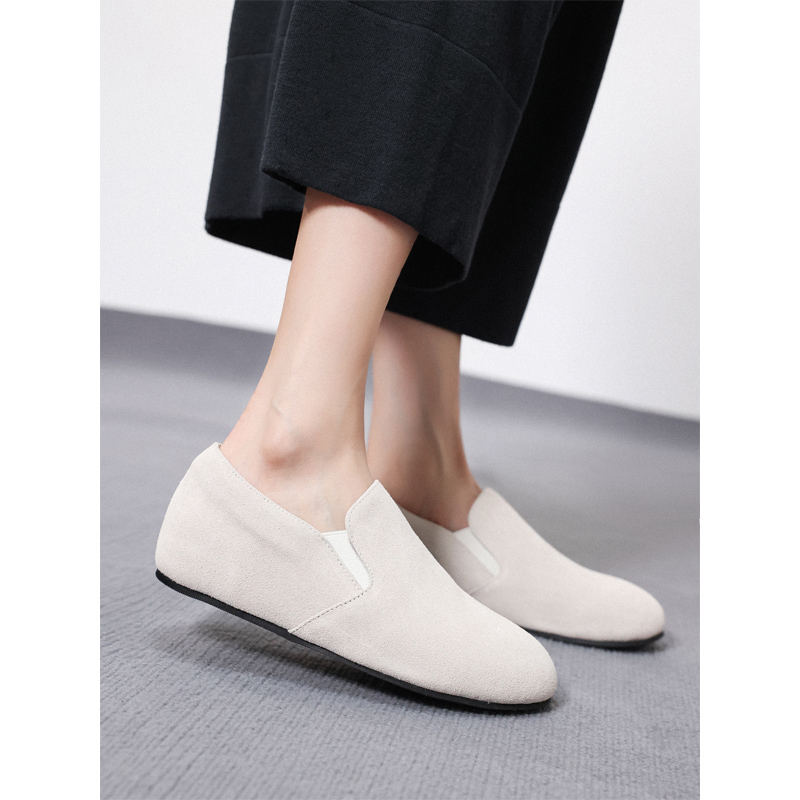 牛反绒深口一脚蹬内增高乐福鞋女