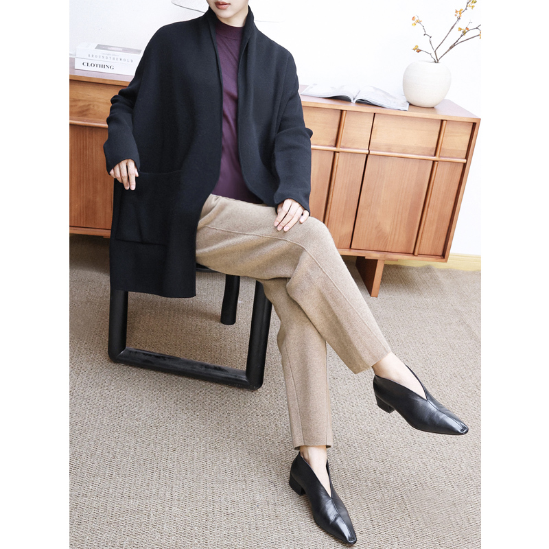 重磅山羊绒双层领口系带中长大衣