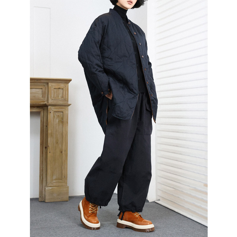 葫芦绗缝立领知识分子轻薄棉服女