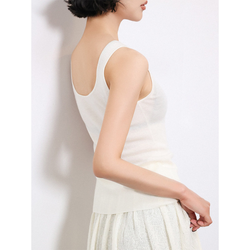 KAKA法国设计师薄款真丝羊毛马卡龙色U领V领正反两穿直筒吊带背心