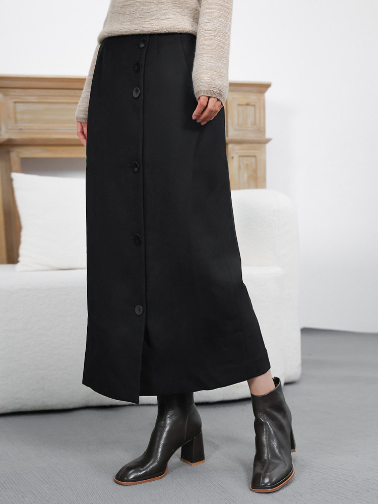 法奢通勤品位！巴黎柜款斜纹西装羊毛呢大女主高腰直筒半身裙特惠