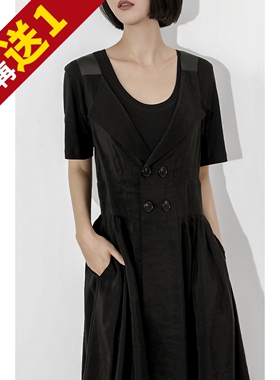 气度不凡！德国设计师铜氨丝拼亚麻小众背带大摆中长连衣裙KAKA特