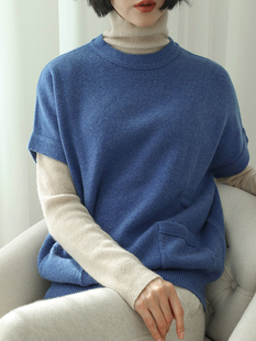 春秋冬女T恤KAKA特 法柜跨季 实穿 奢靡山羊绒圆领短袖 宽松针织套衫