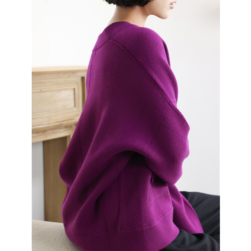 巴黎秀款法V立体口袋慵懒风毛衣