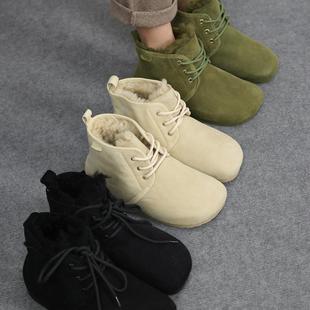 KAKA 欧圈爆内里纯羊毛保暖系带女鞋 羊反绒时尚雪地靴胖熊掌系带