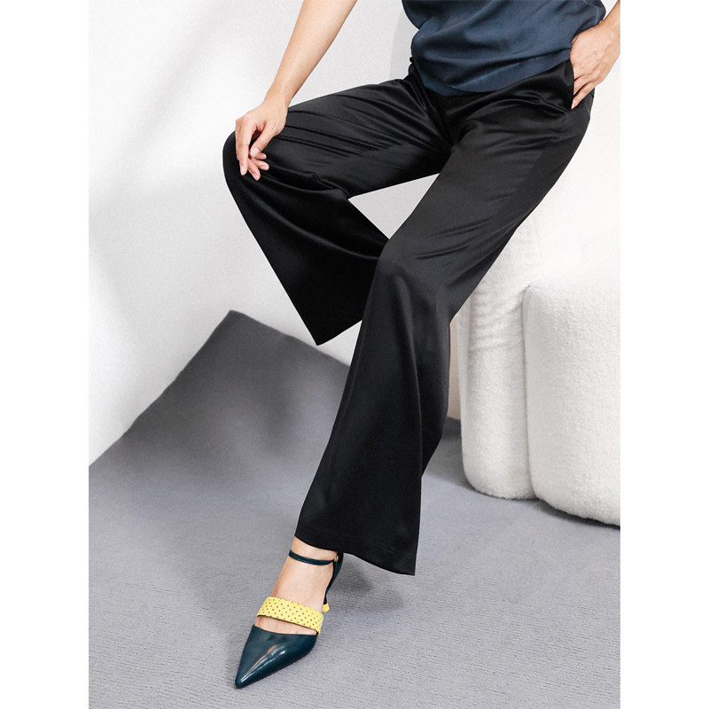 KAKA法单高定30姆米素绉缎真丝名媛社交通勤精英正装宽松直筒裤女