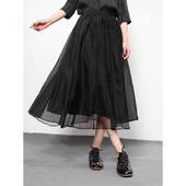 KAKA法单款 轻褶真丝欧根纱浪漫仙美女神中长A字网纱蓬蓬裙半身裙