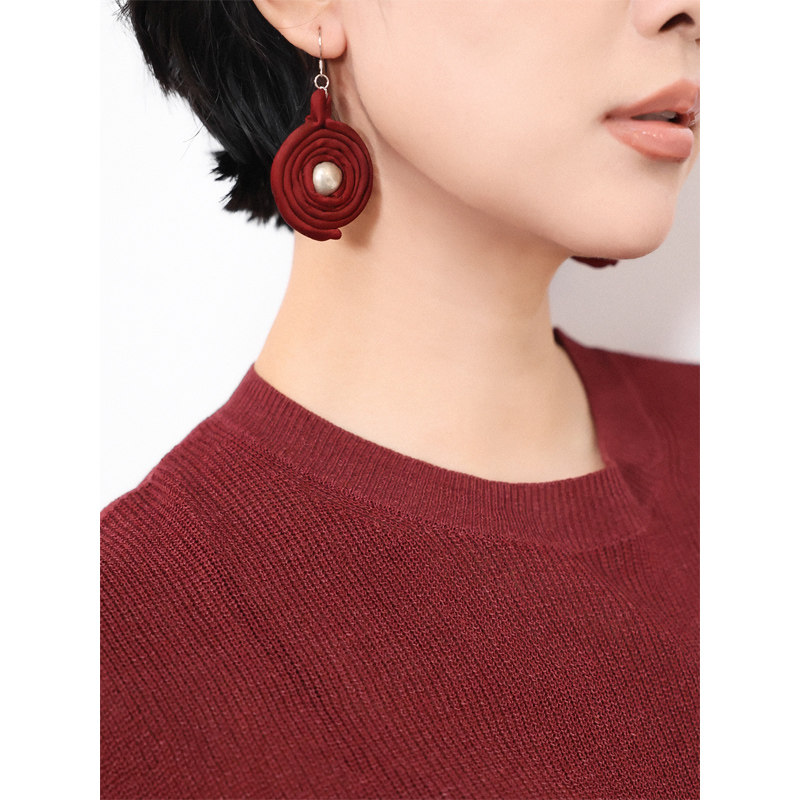 KAKA巴黎走秀配搭新中式国风香云纱年轮S925银耳钩耳坠女复古耳饰