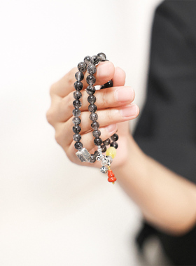 优品蕾丝黑发晶叠搭单双圈手串