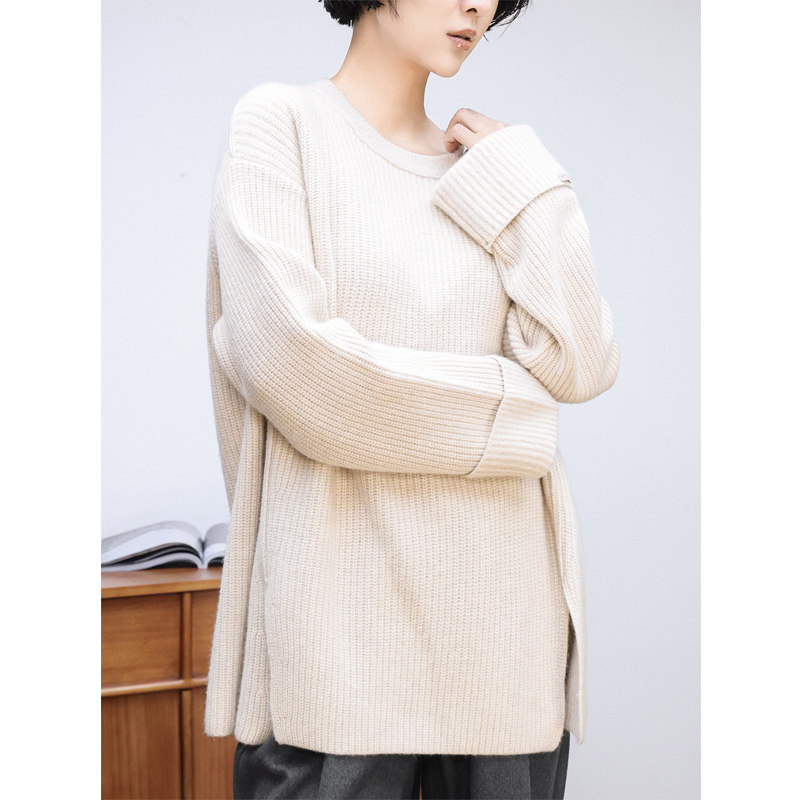 KAKA 巴黎秀款重磅山羊绒圆领开叉慵懒风加厚保暖针织宽松毛衣女,女装/女士精品,毛针织衫,淘宝优惠券,粉丝福利购,淘宝优惠卷