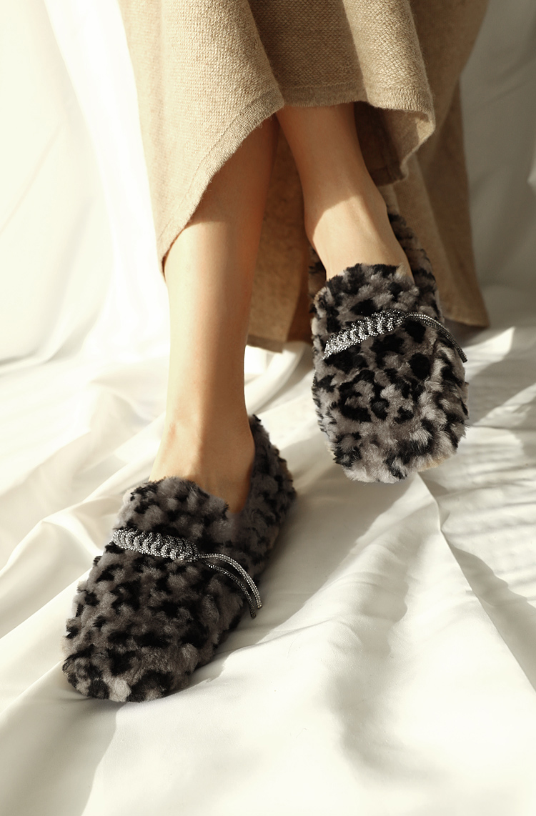 布吉苏棉鞋豹纹豆豆鞋