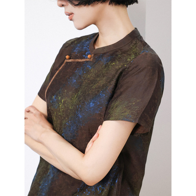 米兰秀斯奈极光香云纱旗袍连衣裙