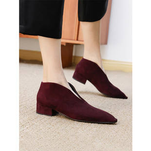 软单鞋 高定尖方明衍深口老钱风名媛小羊皮低跟四季 巴黎秀款 KAKA