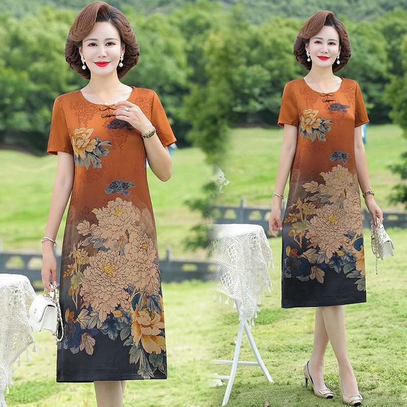 妈妈装夏装连衣裙2025新款中老年女装夏季洋气仿真丝裙婆婆装新品