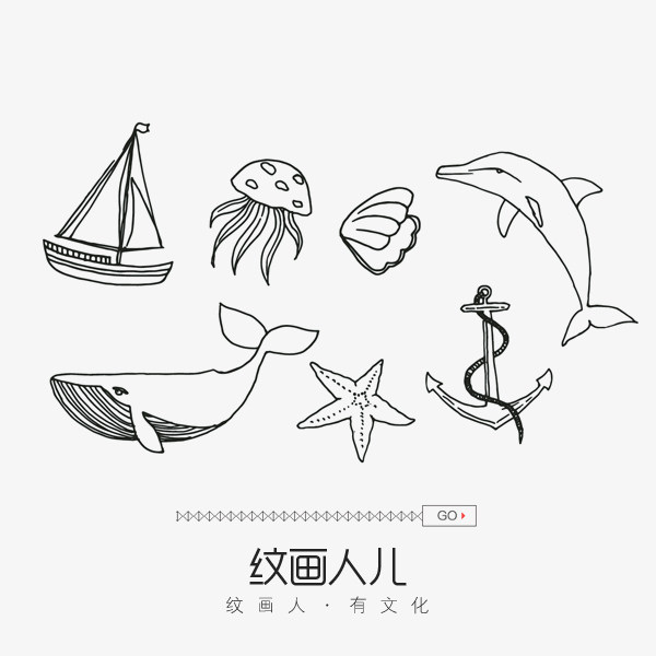 纹身贴防水男女持久韩国仿真原创 贴纸脖子手指黑白-海豚帆船锚