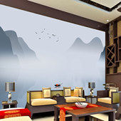 定制墙纸唯美山水新中式 饰影视墙布壁画 电视背景墙壁纸壁布客厅装