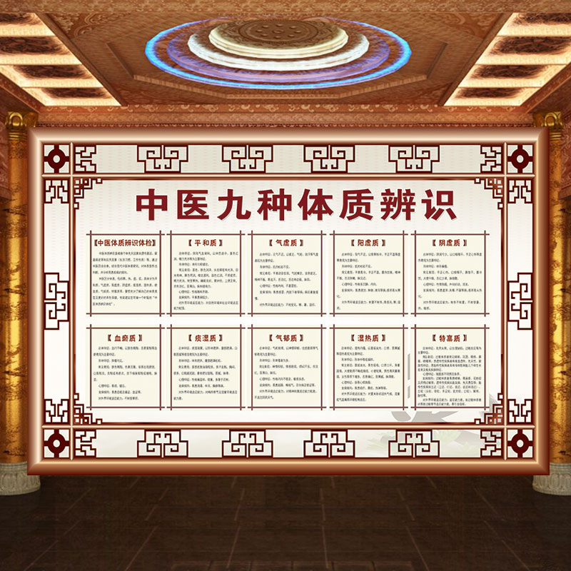 中医九种体质辨识壁纸传统养生馆壁画中医文化药店诊所背景墙纸