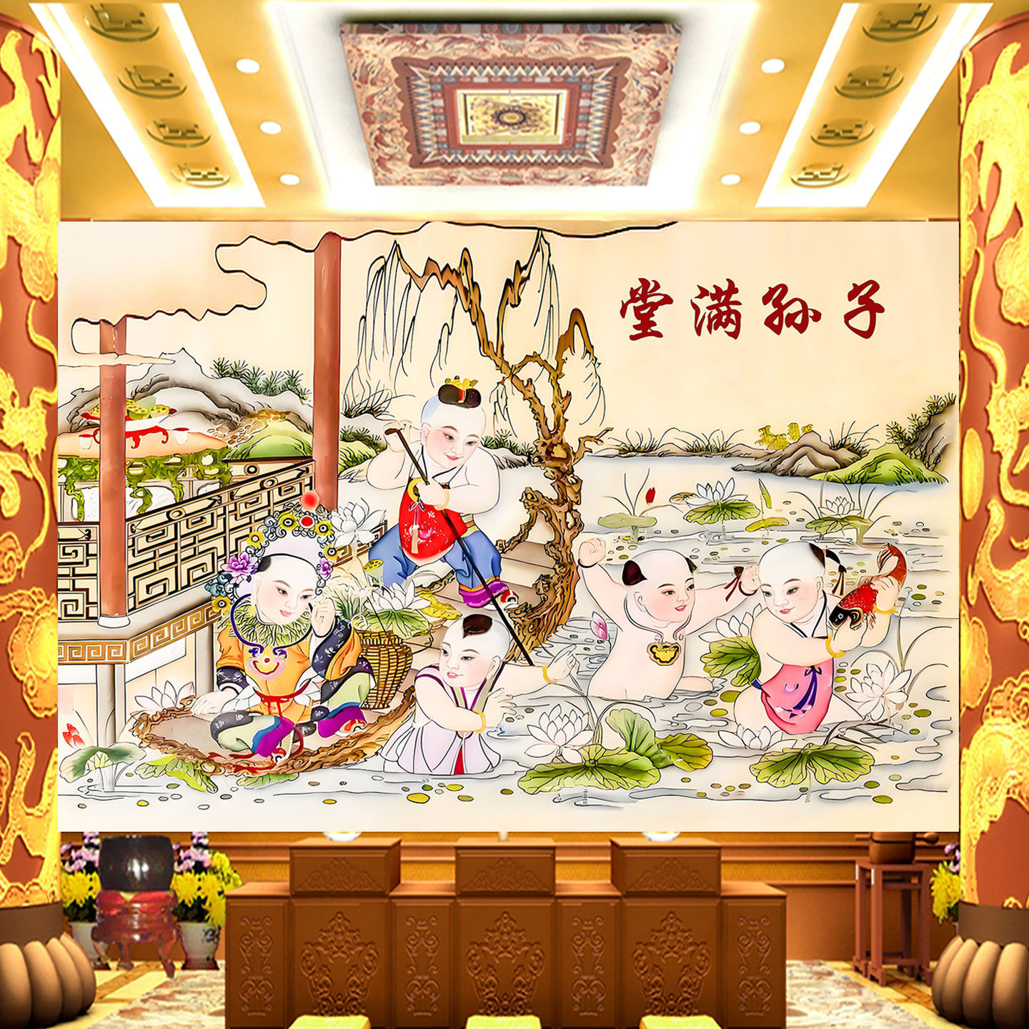 年画娃娃送子图老式墙贴画求子福娃贴纸好宝宝孕喜娃海报可爱壁画