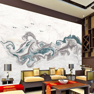 新中式水墨山水画壁布新款宋氏美学背景墙纸卧室壁纸沙发书房墙布