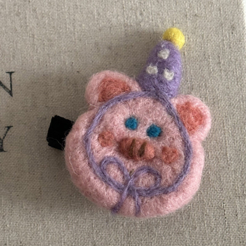 韩国复古可爱小熊BB夹儿童电话线圈发绳碎发夹手工毛毡宝宝侧边夹