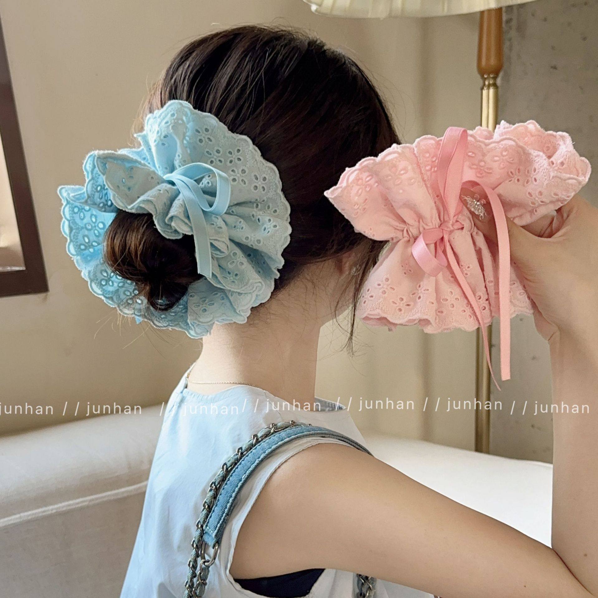 蓝色蕾丝抽绳发圈大肠发绳女新款四层花边扎发头花皮筋发饰女,饰品/流行首饰/时尚饰品新,发饰,淘宝优惠券,粉丝福利购,淘宝优惠卷