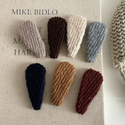 韩国咖色系毛绒发夹刘海侧面对夹基础百搭BB夹发饰品