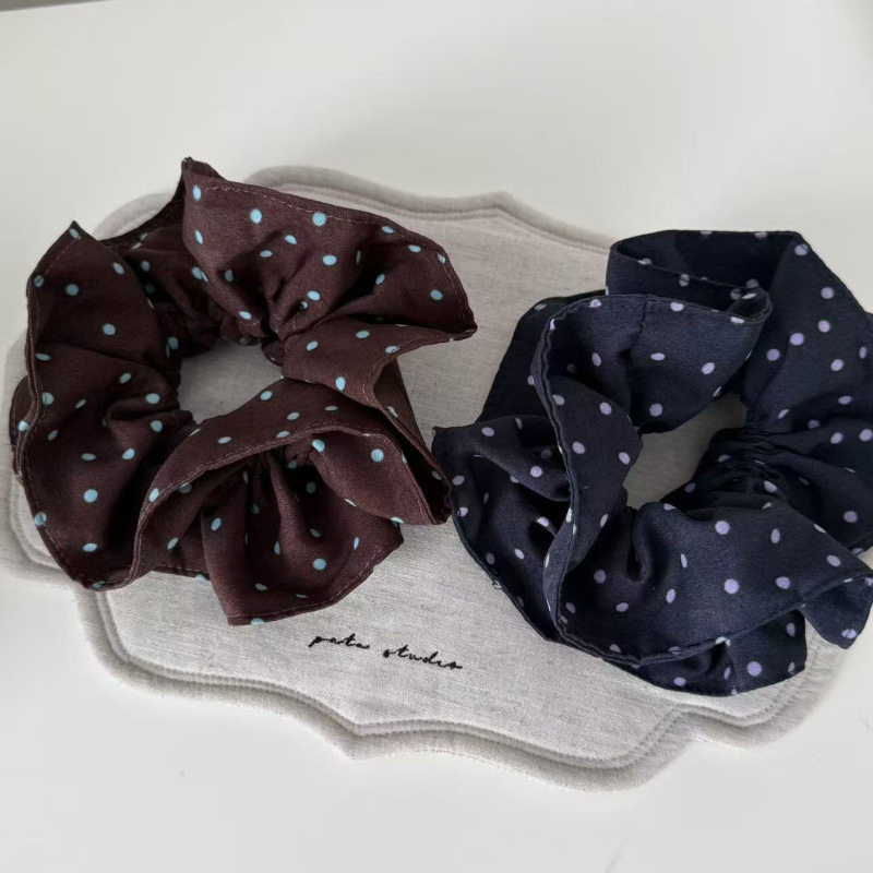 蓝棕美拉德复古波点头花发绳丸子头马尾发绳轻奢韩版头绳发饰,饰品/流行首饰/时尚饰品新,发饰,淘宝优惠券,粉丝福利购,淘宝优惠卷