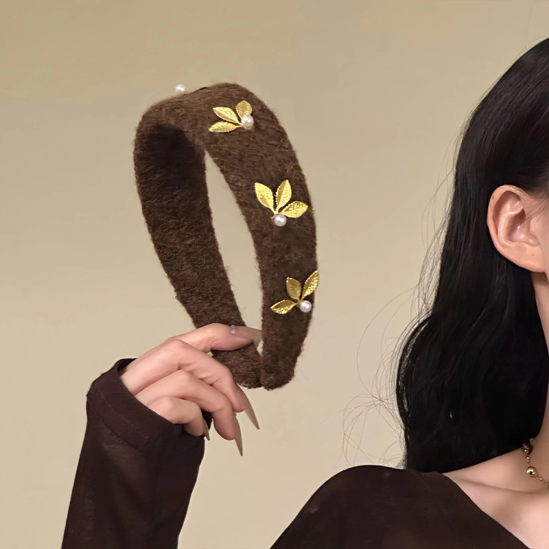 秋棠金叶复古毛呢美拉德发箍高级感洋气时尚高颅顶头箍旅游发卡