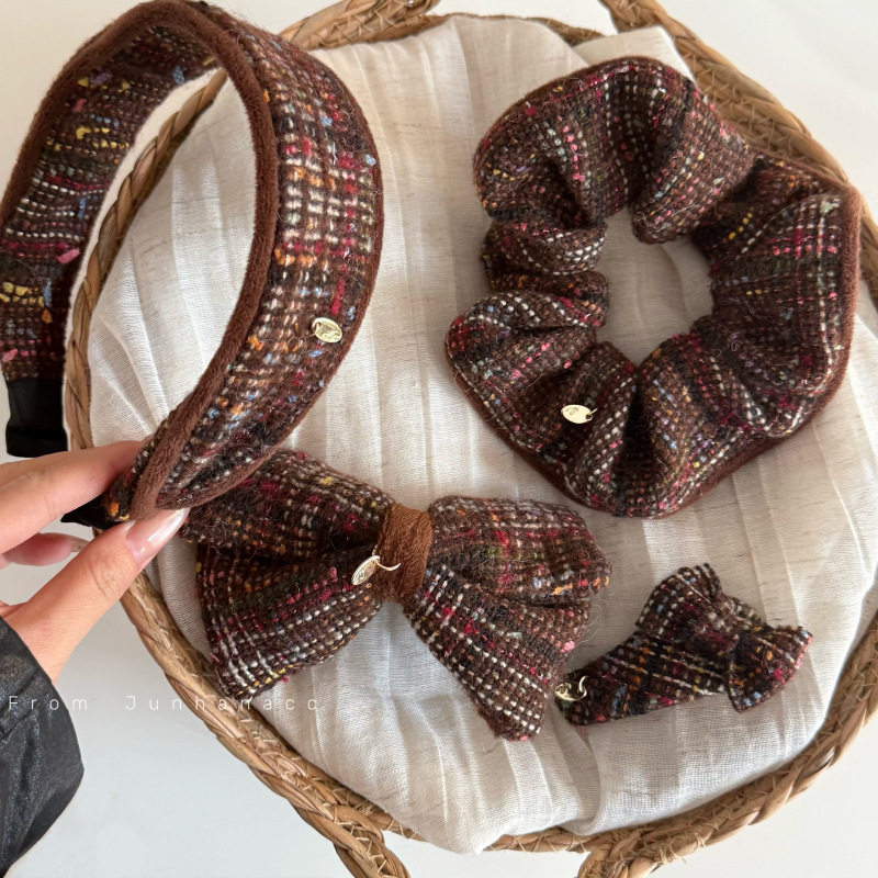 棕色毛呢蝴蝶结发夹金标复古发箍大肠圈甜美高级感发卡发饰,饰品/流行首饰/时尚饰品新,发饰,淘宝优惠券,粉丝福利购,淘宝优惠卷