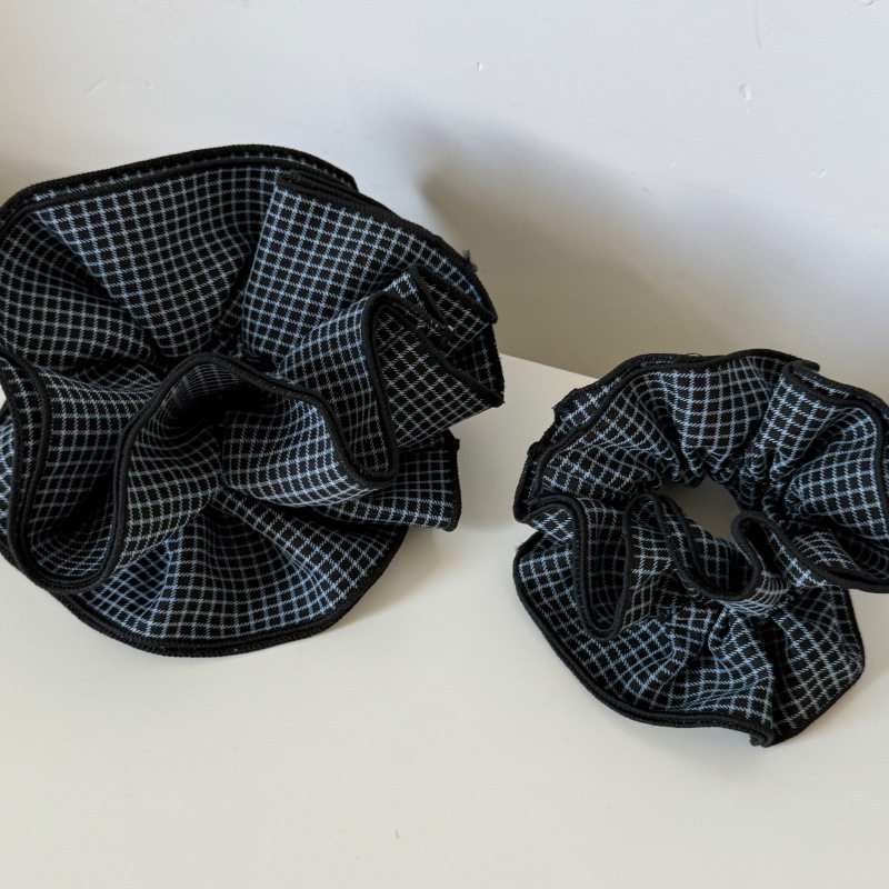 藏青格子双层大肠发圈低马尾发绳丸子头皮筋扎头发头绳头花,饰品/流行首饰/时尚饰品新,发饰,淘宝优惠券,粉丝福利购,淘宝优惠卷