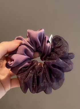 优雅紫色高级感欧根纱拼接发圈复古缎面肥肠圈优雅马尾丸子头花女