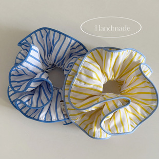 加州阳光奶黄条纹蓝边大肠肠圈气质盐系博主同款小蛮腰头圈发绳新