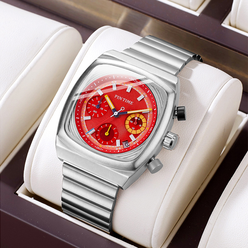 品时品牌时尚简约男士腕表商务个性三眼六针石英表多功能计时手表