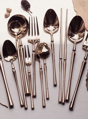 304不锈钢{玫瑰金}小蛮腰法式轻奢ins意面叉牛排刀叉勺餐具套装