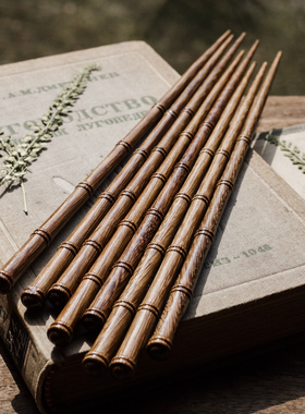 {竹取物语}日式刺身尖头筷子/鸡翅木筷子/日式竹节竹艺浮雕筷箸