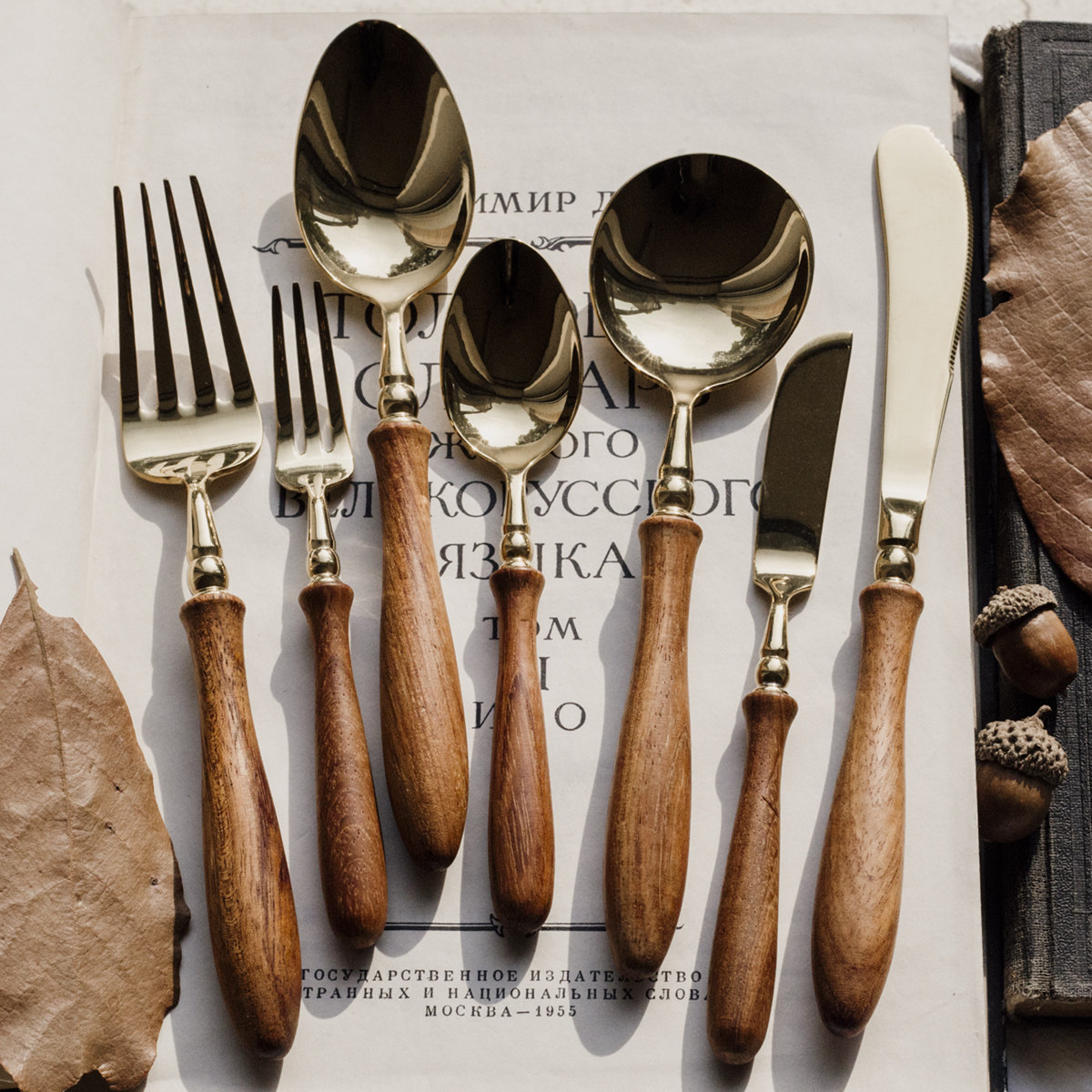 304不锈钢ins法式刀叉勺复古轻奢亮金色木柄圣诞西餐勺叉甜品勺叉,餐饮具,西餐餐具套装,淘宝优惠券,粉丝福利购,淘宝优惠卷