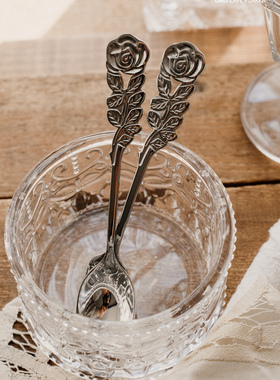 304不锈钢玫瑰复古浮雕花纹咖啡搅拌勺/下午茶甜品蛋糕水果月饼叉