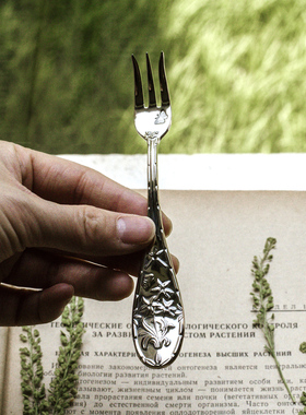 18-10不锈钢蝴蝶/兰花复古浮雕花纹西餐海鲜叉蛋糕叉水果叉