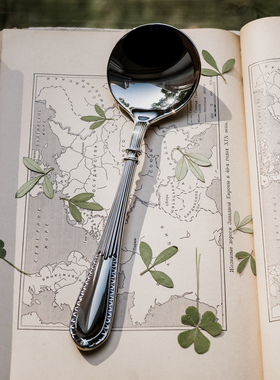 18/10不锈钢法式贵族庄园复古风格西餐勺圆汤勺主餐勺餐具套装