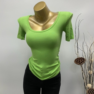 T恤女2020夏韩版 显瘦短袖 复古U领洋气轻熟打底衫 上衣 店主自留