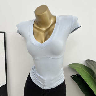 T恤纯欲短款 短袖 显瘦内搭女 鸡心领欧美风辣妹内搭修身 日常自留款