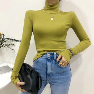 堆堆领纯色长袖 2019新款 T恤女韩版 打底衫 高领上衣 修身 柔软基础款